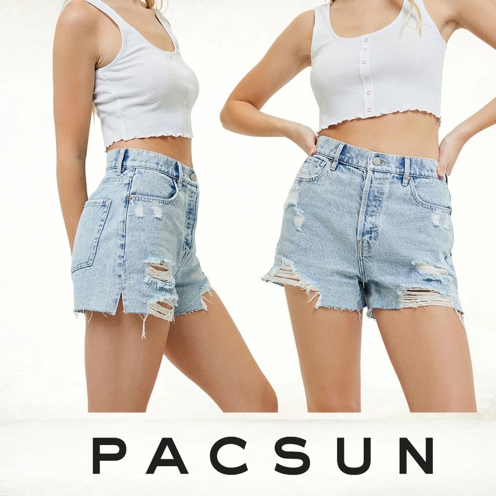 Pacsun Aliso Blue Denim High Rise Icon Shorts Distressed Size 29